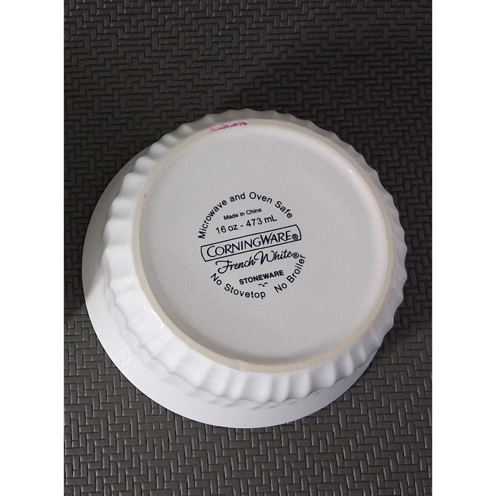 Set of 2 Corning Ware French White Casserole Bowls Ramekins Dishes 16oz-473mL ea